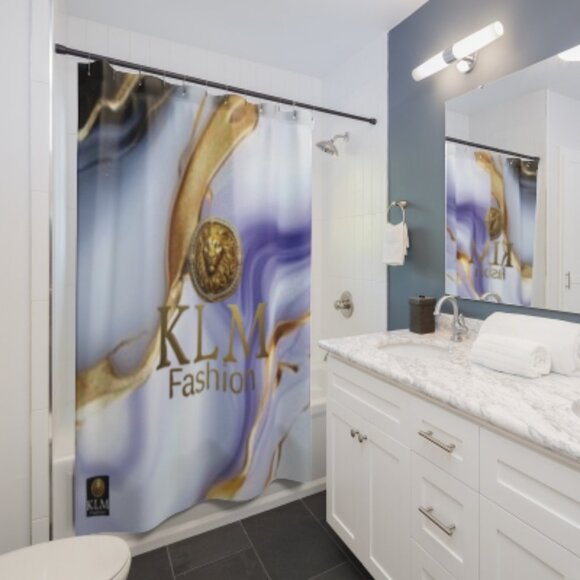 Luxurious Lion-Emblem Shower Curtain with Gold Accents - Picture 2 of 2